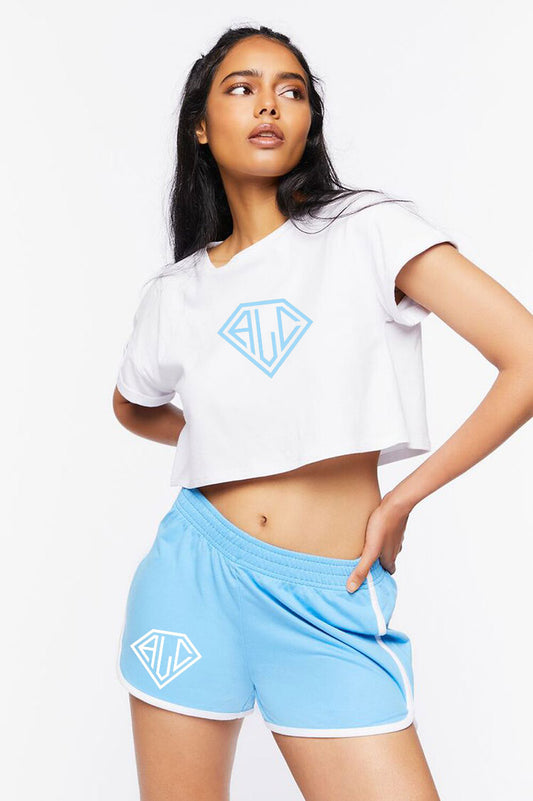 Womens's Sky Blue Authentic Luxury Logo Logo Crop Top